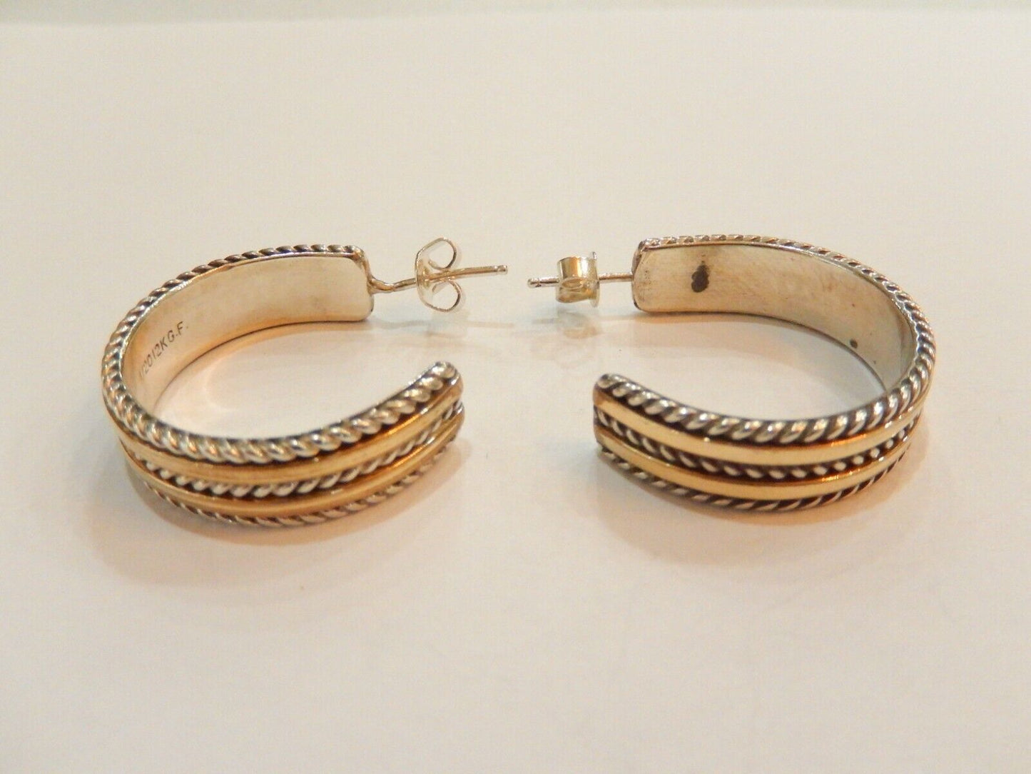 *VINTAGE* TOM HAWK Navajo Sterling Silver & 12K Gold Hoop Post Earrings