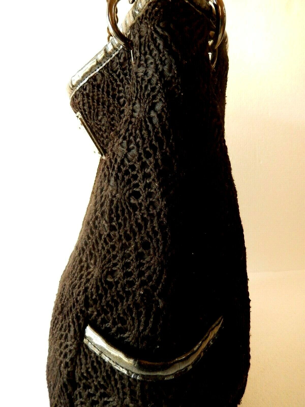 Bebe Black Crochet  Stylish Handbag with Chain Handles
