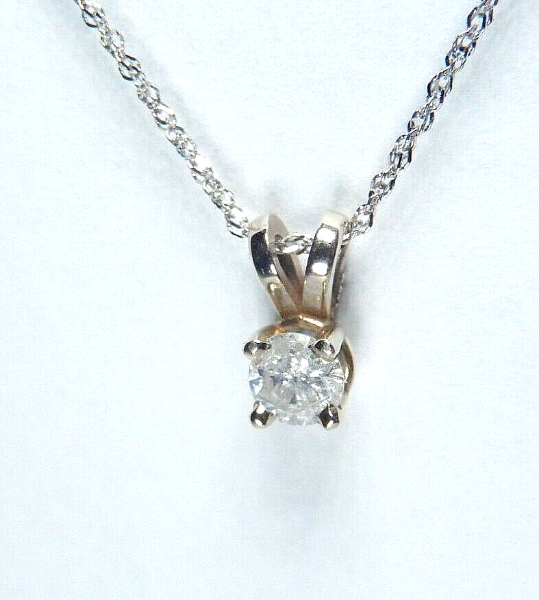 1/5 Ct Round Cut Natural Diamond 14k White Gold Solitaire Pendant 18" Necklace