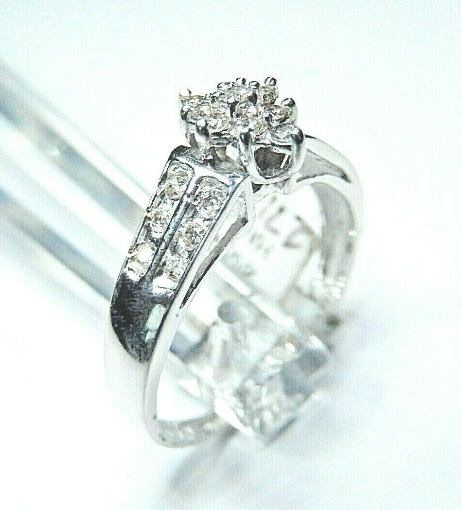 *NWT* 10kt White Gold 2/5CT Diamond Cluster Bridal Wedding Engagement Ring Sz 8