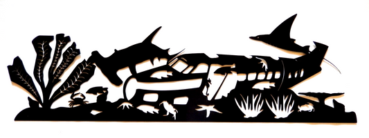 ~NEW~ LARGE "Sunken Airplane Ocean Nautical Scene" Metal Wall Art - 45" x 13.75"