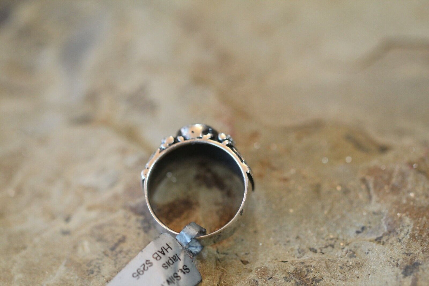 *VINTAGE*  Blue Lapis Lazuli Sterling Silver Solitaire Oval Ring Size 7