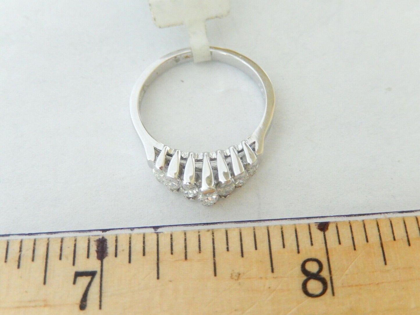 *VINTAGE* 14K White Gold .50CT Marquise Natural 7 Diamond Wedding Ring Sz 6.5