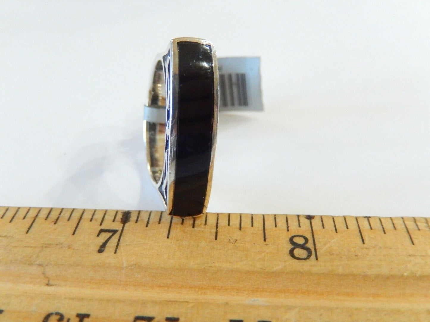 *VINTAGE*  Black Onyx Sterling Silver Ichthus Christian Fish Ring Sz 8