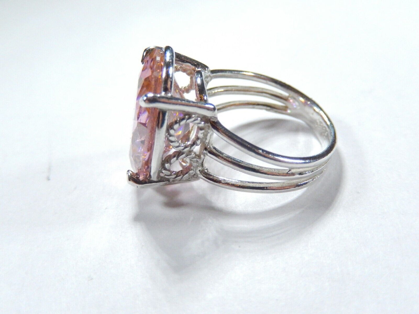 HUGE  .925 Sterling Silver 13.0 CT Statement Ring Pink CZ Cocktail Ring sz 7