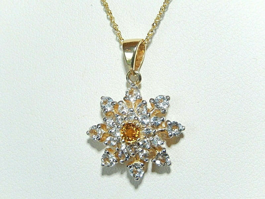 *VINTAGE*  14K Yellow Gold 18" Starburst Pendant  Simulanted Diamond Necklace