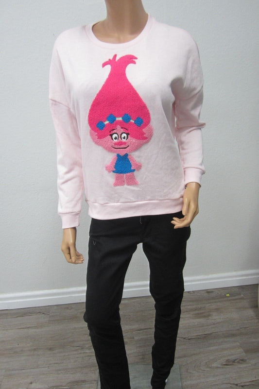 RARE DESIGN *NEW*Dreamworks Womens Trolls Raised Graphic Pink Sweat Shirt Sz S