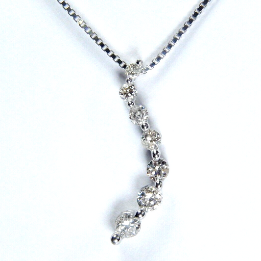 14K White Gold .25CT Round Cut 7 Diamond Journey Pendant w/18"chain