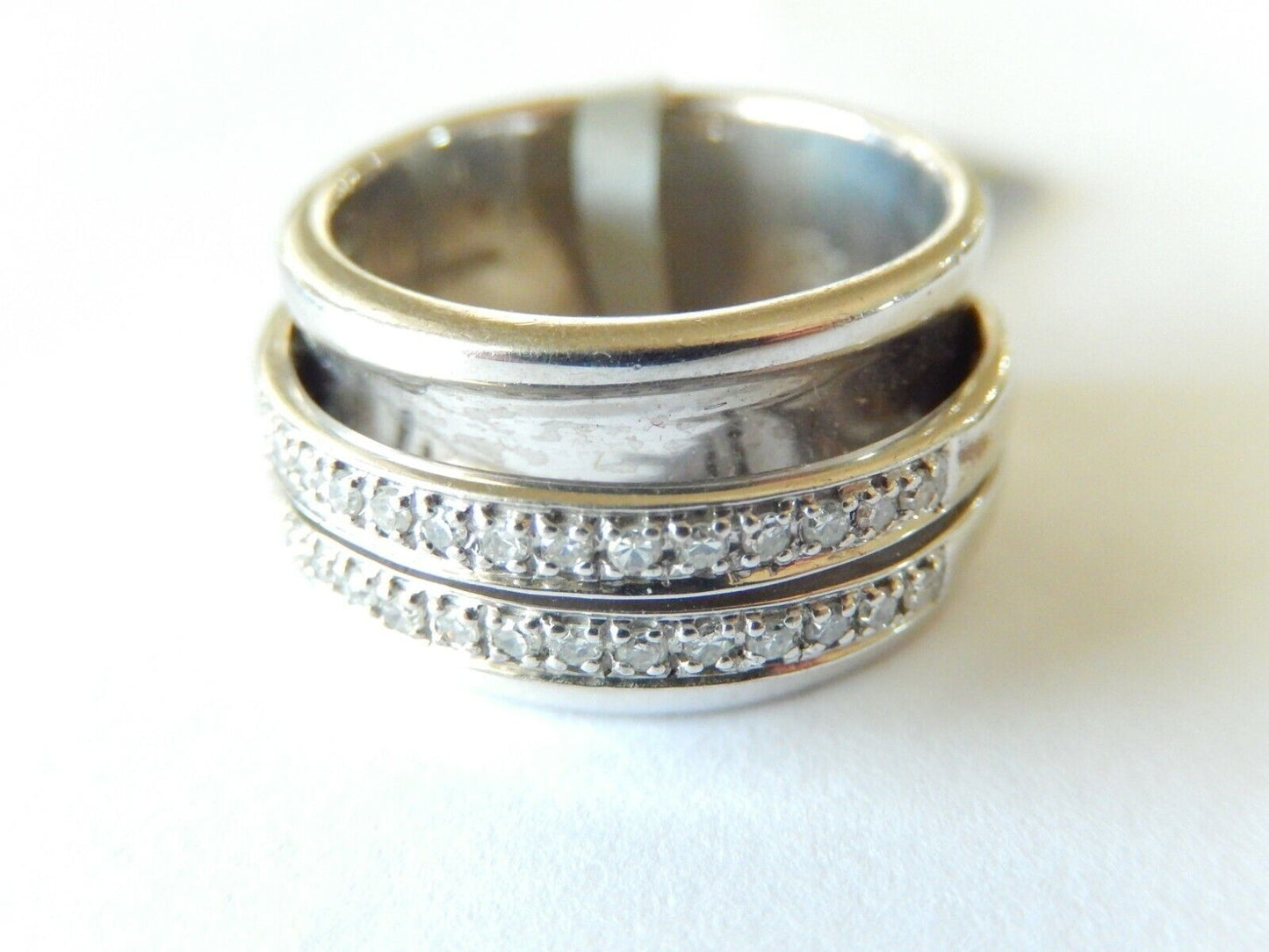 *VINTAGE* Sterling Silver .33CT Double Row Diamond 11mm  Wide Band Ring Size 6.5