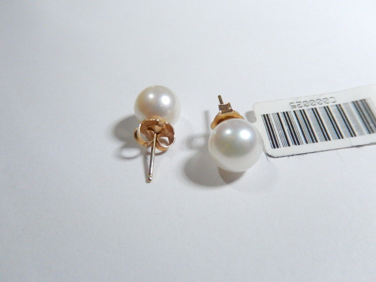 *NWT*  14K Yellow Gold 7.5mm Akoya Round Pearl Ear Stud Earrings