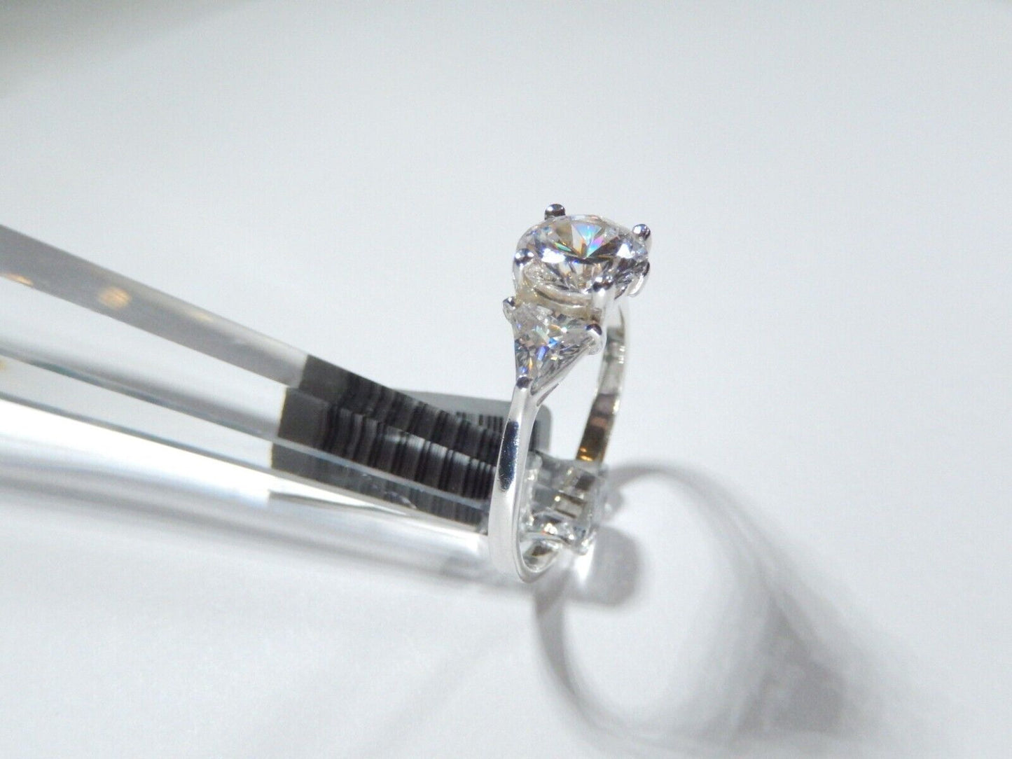 Sterling Silver Three Stone 3.00 CT CZ Trillion/Round Cut Engagement Ring Sz 9.5