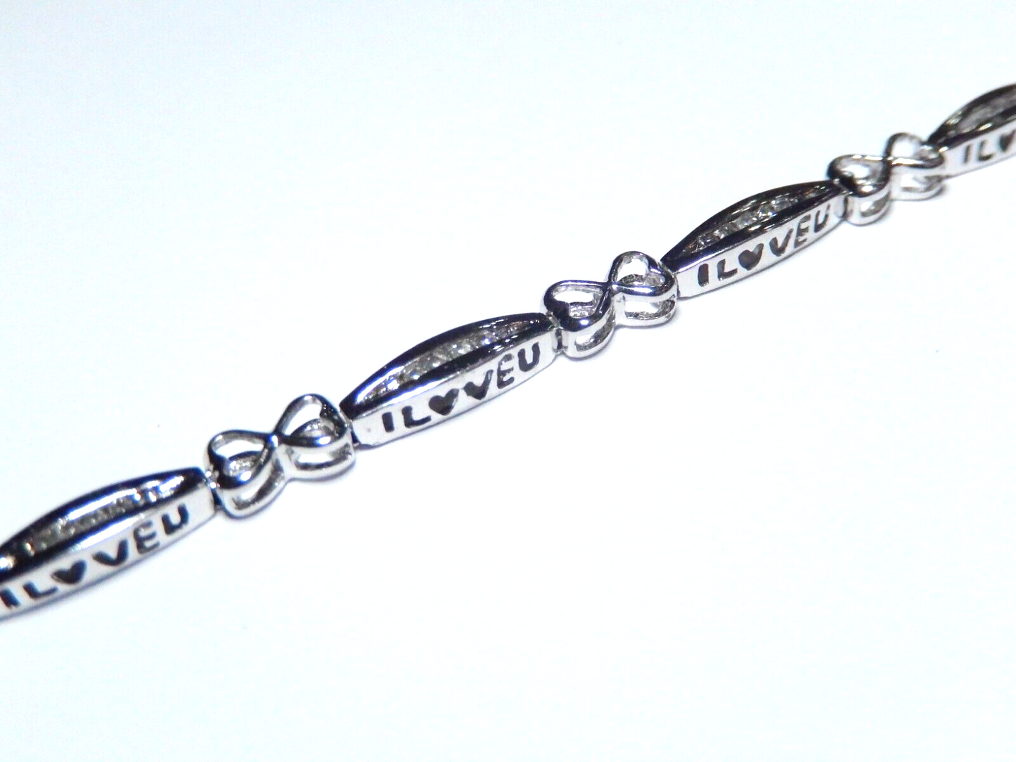 10K  WG   1/2CT  Diamond "I Love You" Heart Cutouts Bracelet White Gold 7"