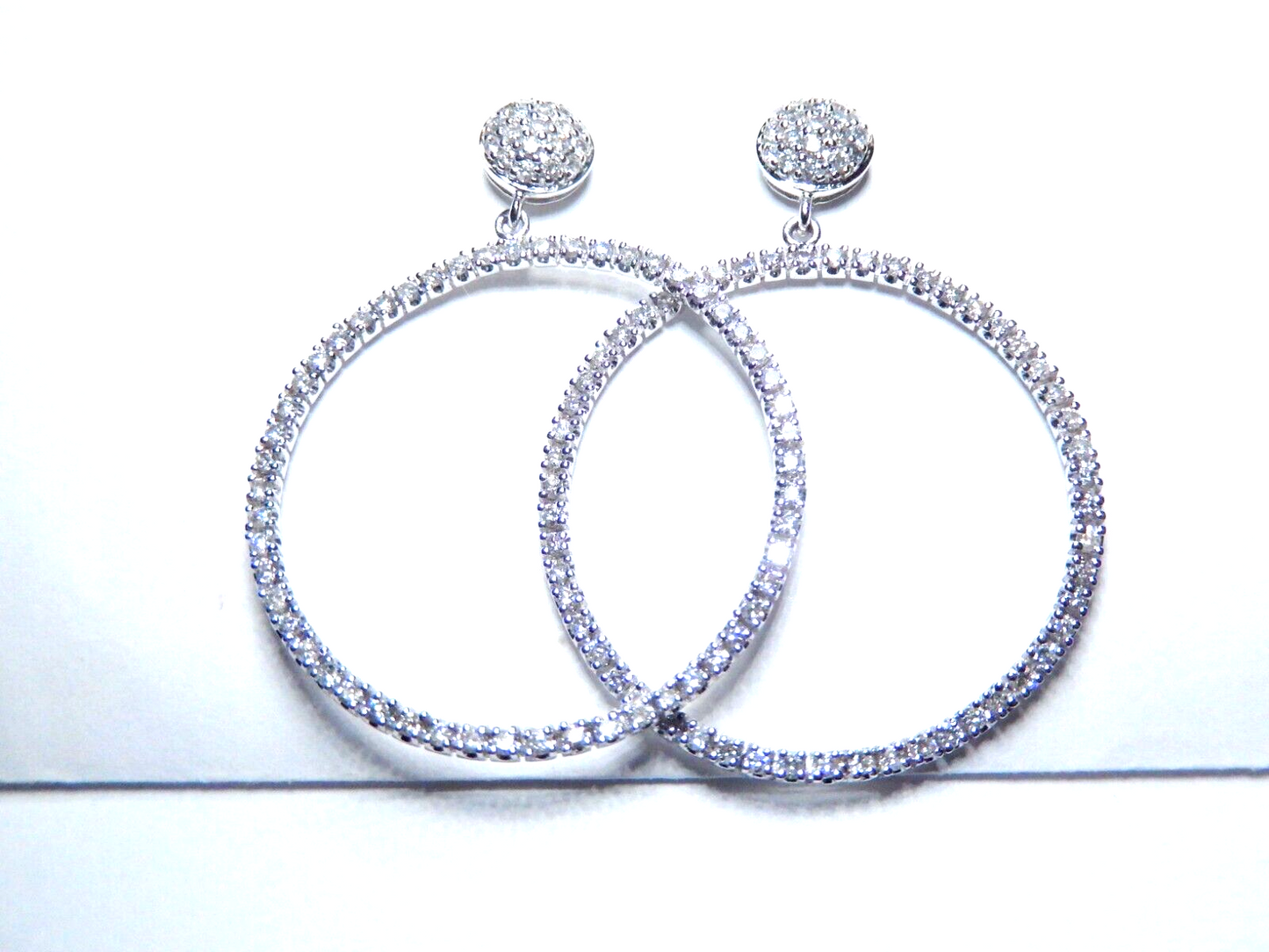 *NWT* 14K White Gold LARGE 32mm 1.50Ct Round 150 VS NaturalDiamond Hoop Earrings