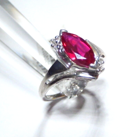 *NWT* 10k White Gold Lab Created Marquise Ruby And Diamond Ring Sz 6.5