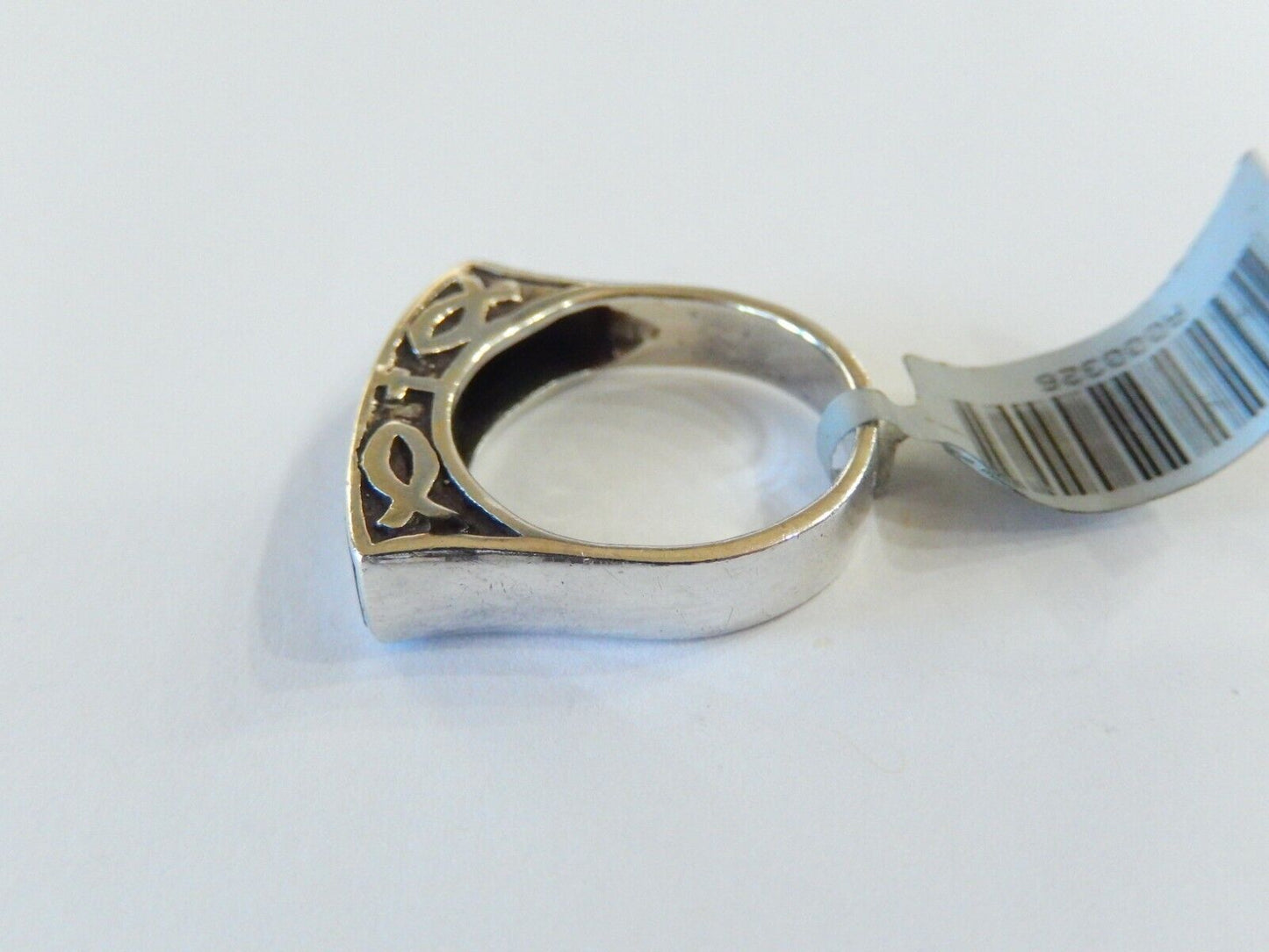 *VINTAGE*  Black Onyx Sterling Silver Ichthus Christian Fish Ring Sz 8