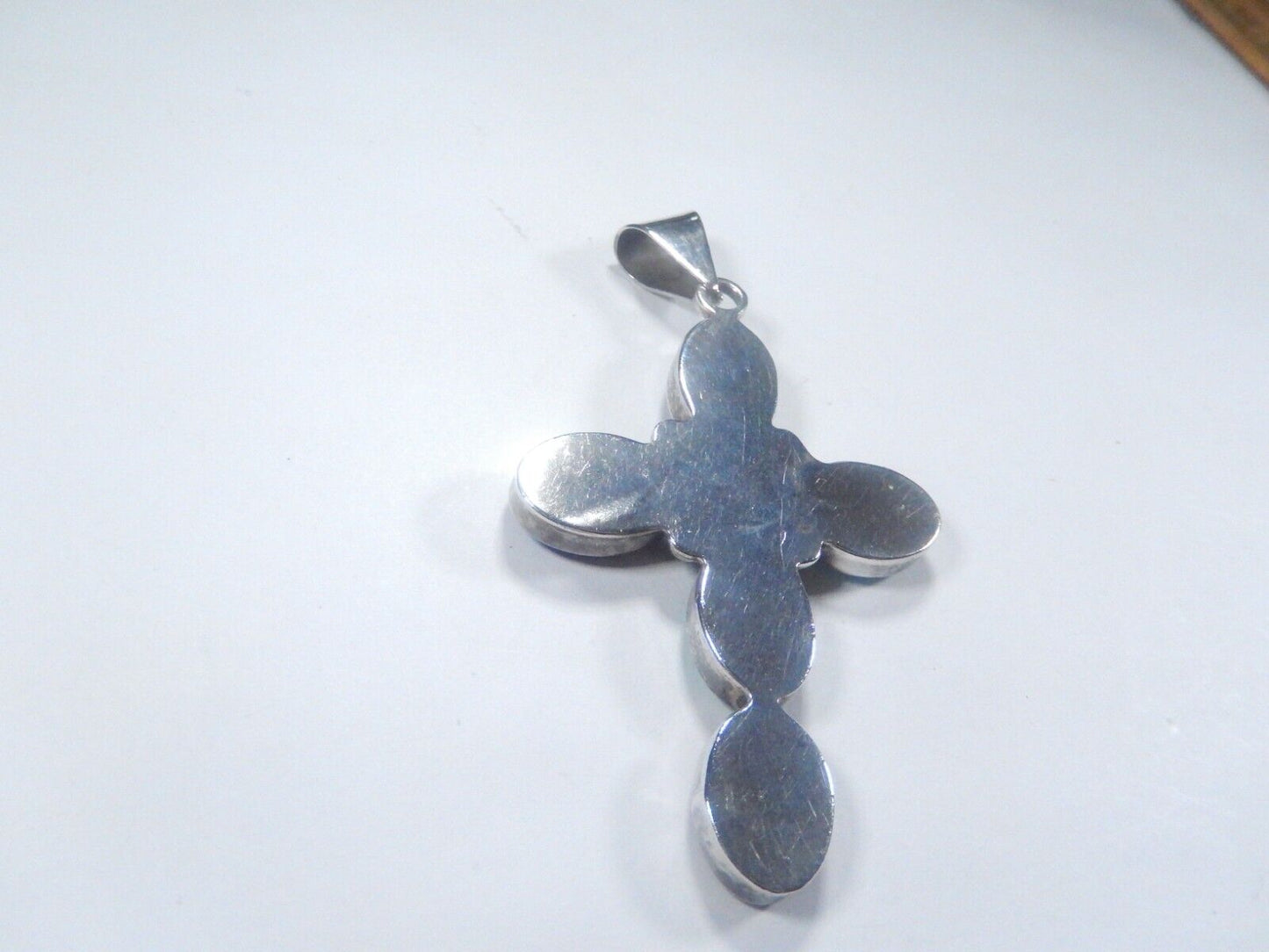 *VINTAGE*  Large Sterling Taxco Mexico Multi Gemstone Cross Pendant 3.5" Tall