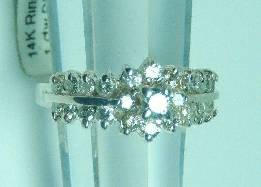 14K White Gold 1CT Natural Diamond Halo Engagement Wedding Bridal Ring Sz 7.25