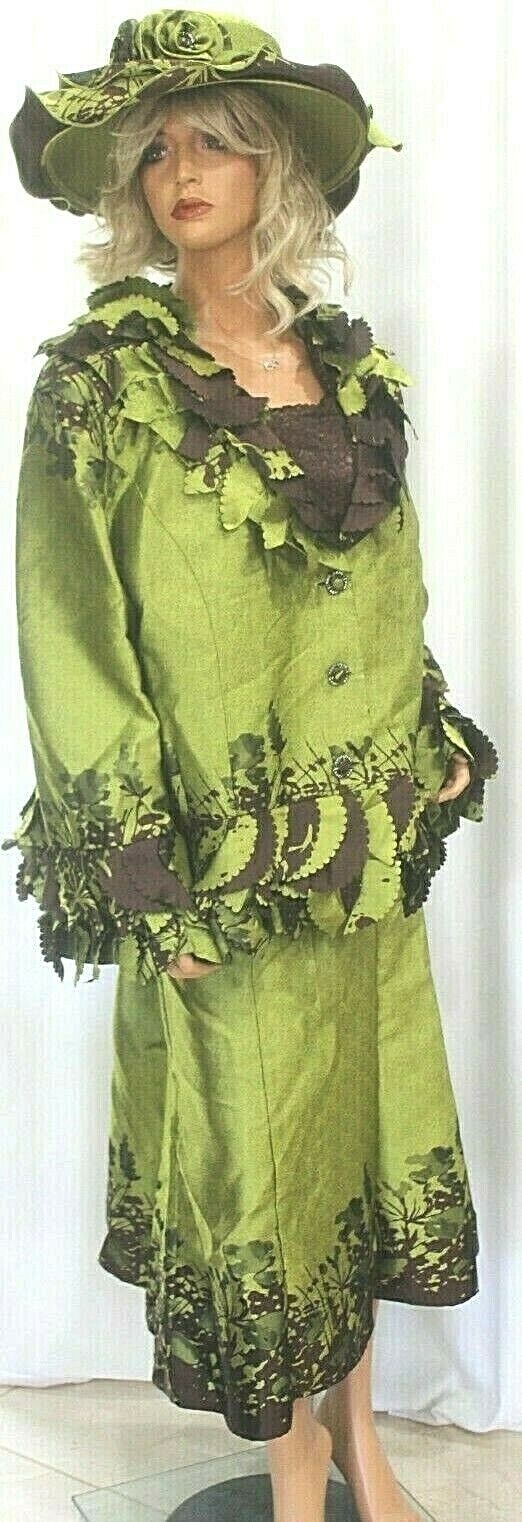 NUBIANO New York Jewel Button Maxi Skirt With Jacket Suit 26W and Matching Hat