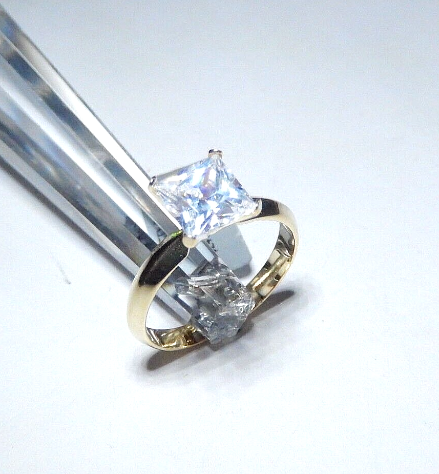 Gold Vermeil  2.00 CT Princess Cut Solitaire Sterling .925 Ring Size 8