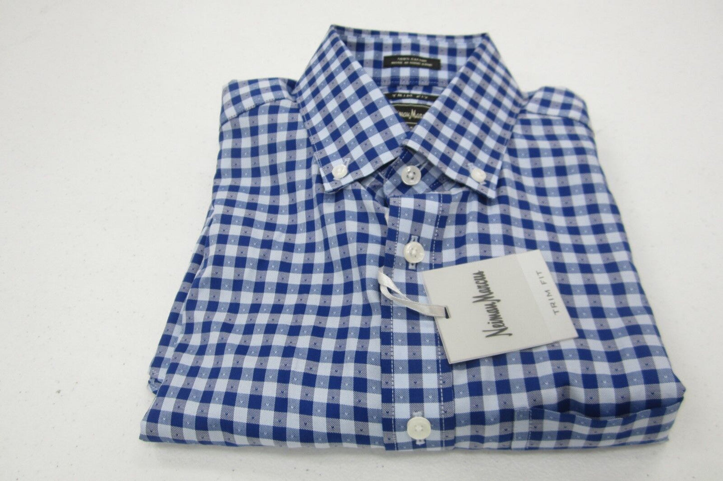 *NWT* Neiman Marcus Trim Fit Blue Plaid Button-Down Dress Shirt 15 32/33