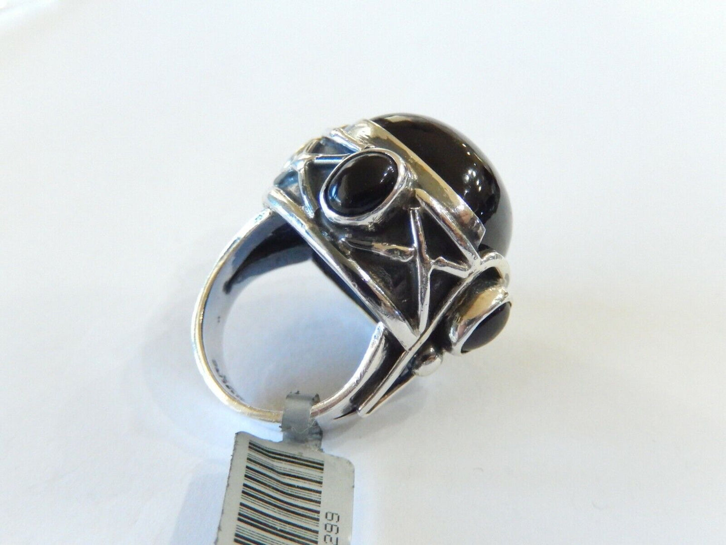 *VINTAGE*  LARGE - Sterling Silver Hand Made Black Onyx Gemstone Ring Size 5