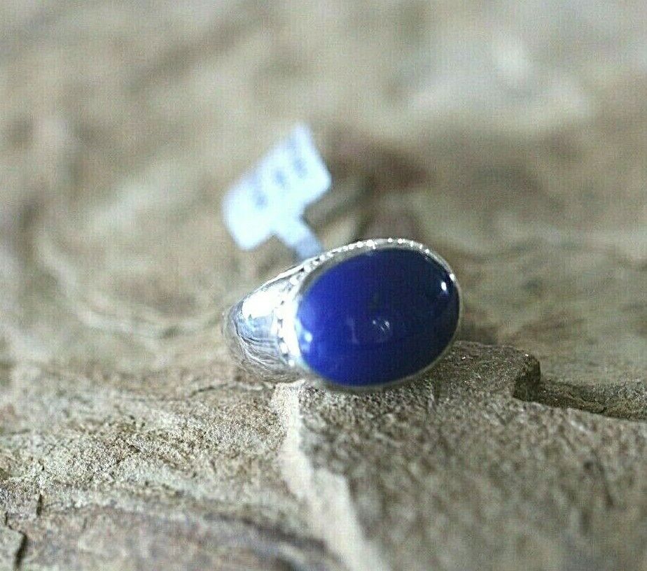 *VINTAGE*  Blue Lapis Lazuli Sterling Silver Solitaire Oval Ring Size 7.5