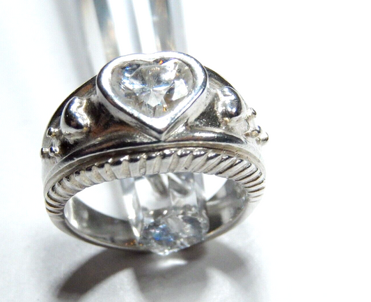*VINTAGE*  Sterling Silver .925 Clear 1.50CT (1.50mm) CZ Heart Ring Size 5