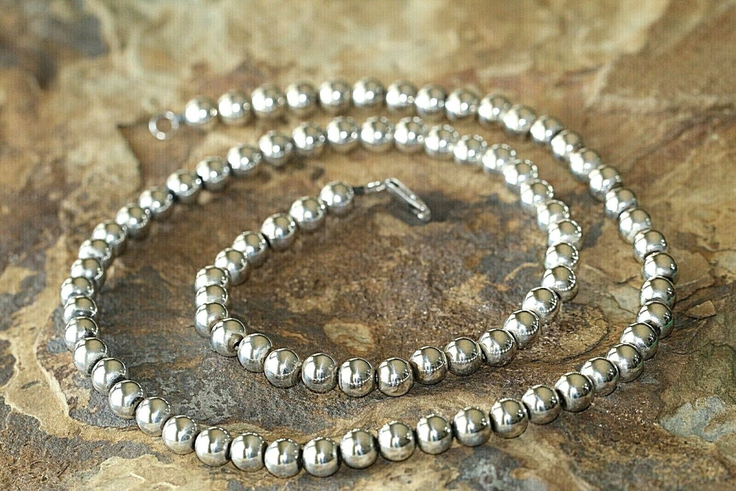 *VINTAGE* Indian Pearl Sterling Silver 925 Sliding 9mm Bead Necklace 30"- 61.9gm