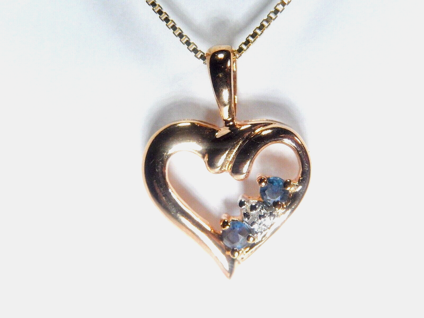 Vermeil Gold over Sterling 925 Sapphire & Diamond Heart Pendant with/18"chain