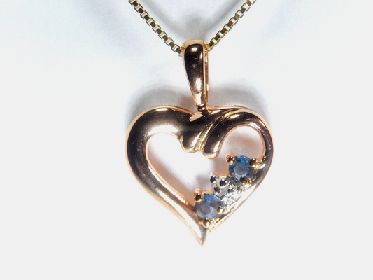 Vermeil Gold over Sterling 925 Sapphire & Diamond Heart Pendant with/18"chain