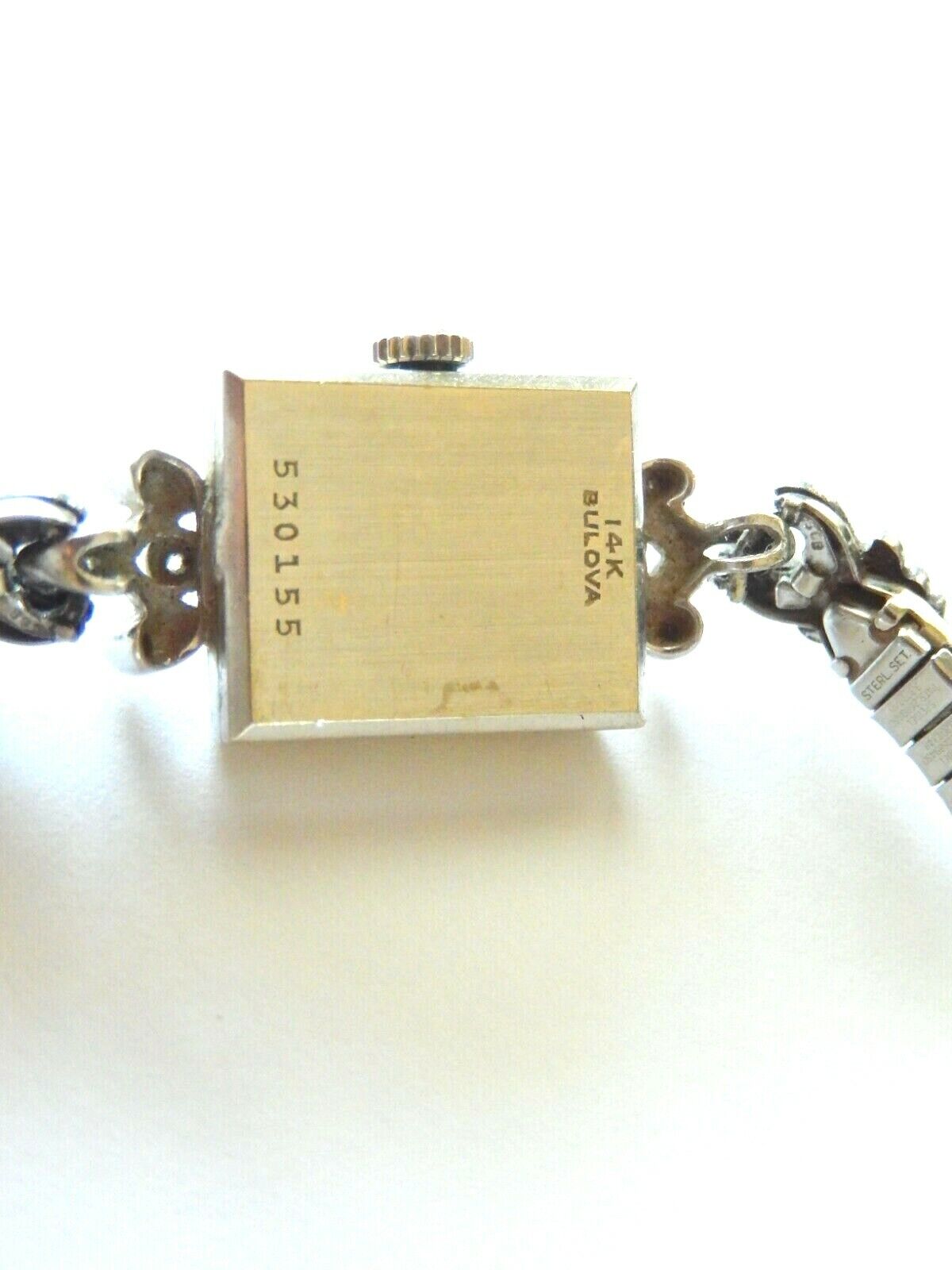 Antique Vintage Art Deco 14k White Gold BULOVA 6 Diamond Ladies Watch 23 Jewel