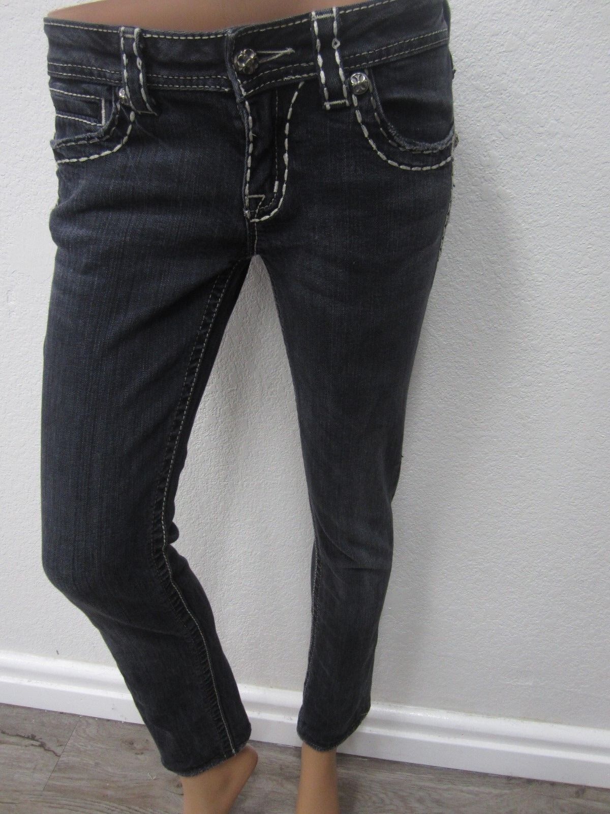 MINT MISS ME SKINNY JE604854L JEANS DARK WASH BLING FLEUR DE LIS SEXY SZ 27x33.