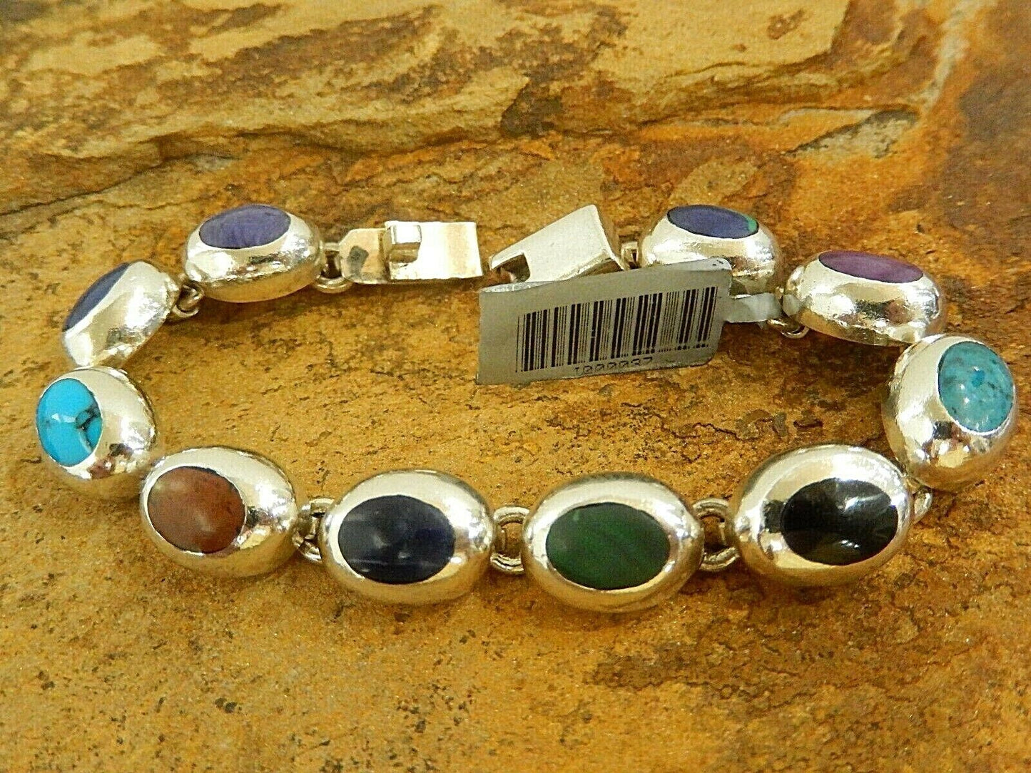Vintage MEXICO TAXCO 950 Sterling Silver Bracelet Multi Gem Link Bracelet 7"