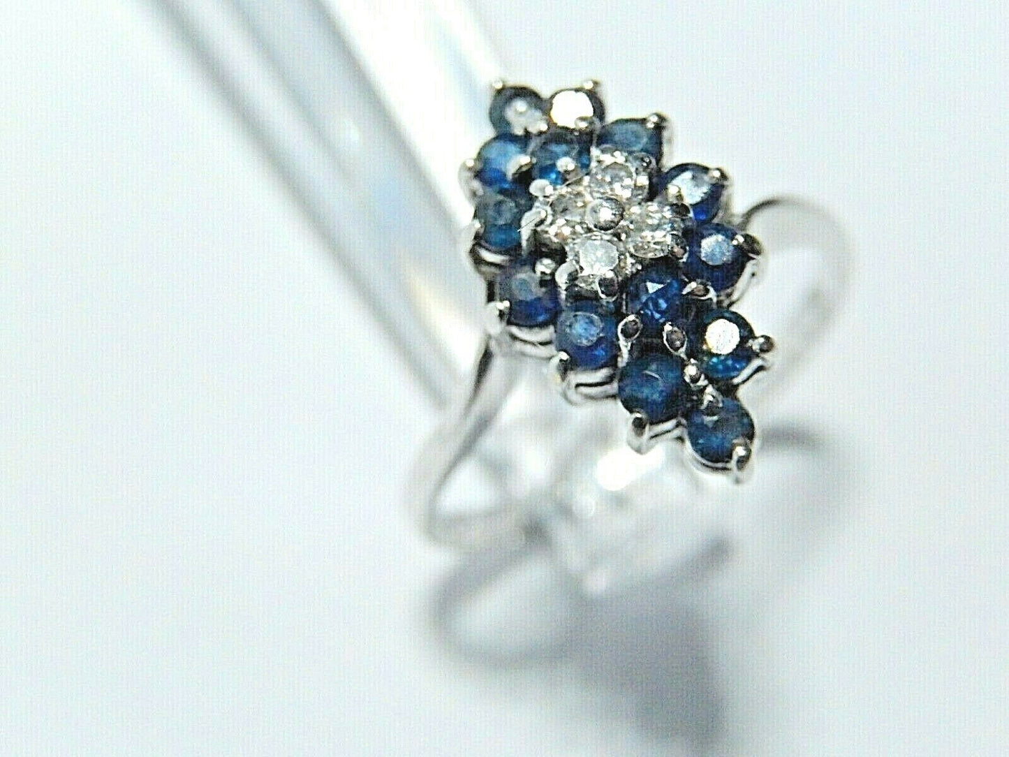 *NEW* Ladies Diamond And Sapphire Ring In 14K White Gold Size 8.5