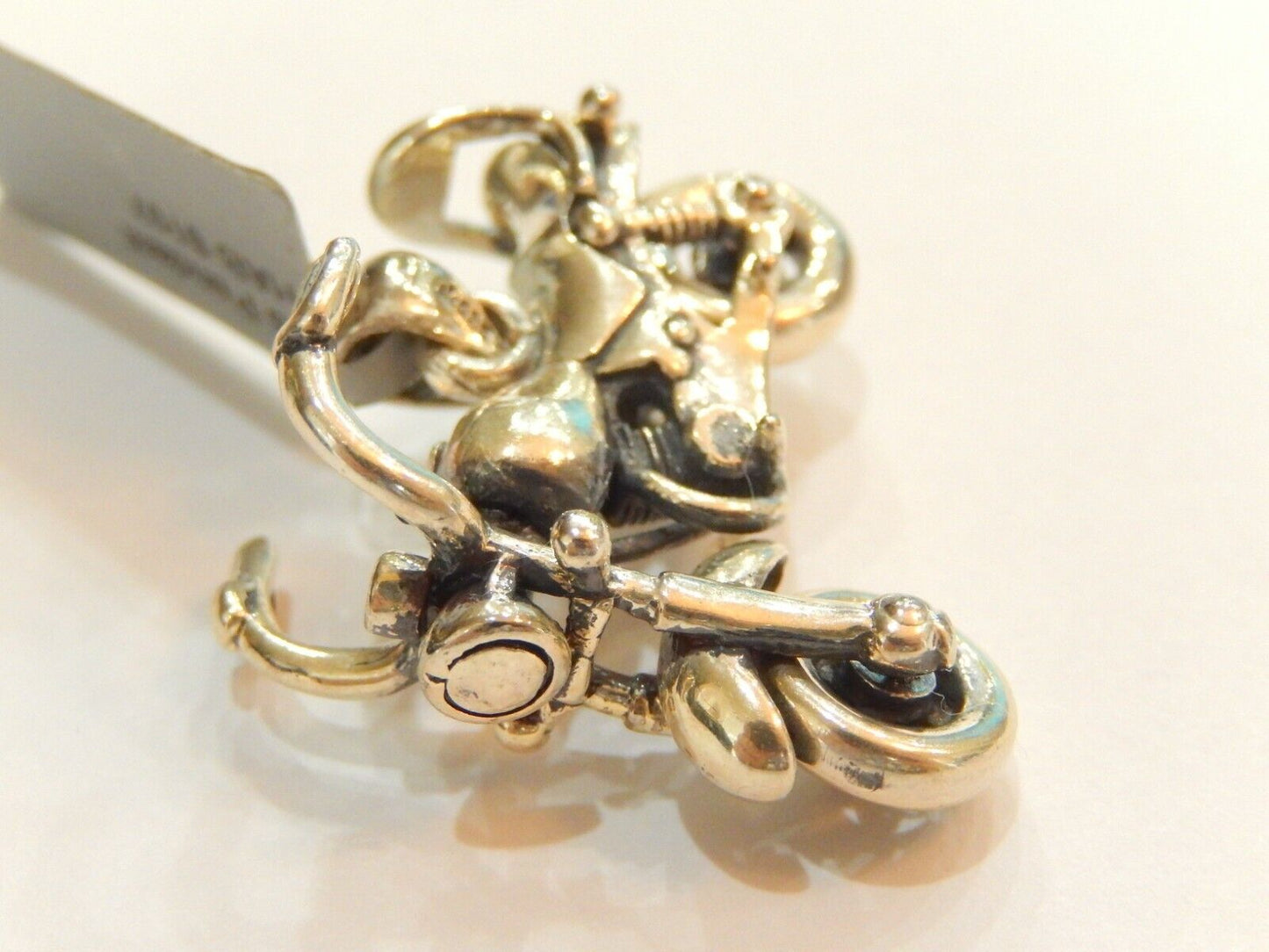 *VINTAGE*  HEAVY  Sterling Silver 3D Motorcycle w/Spinning Wheels Pendant