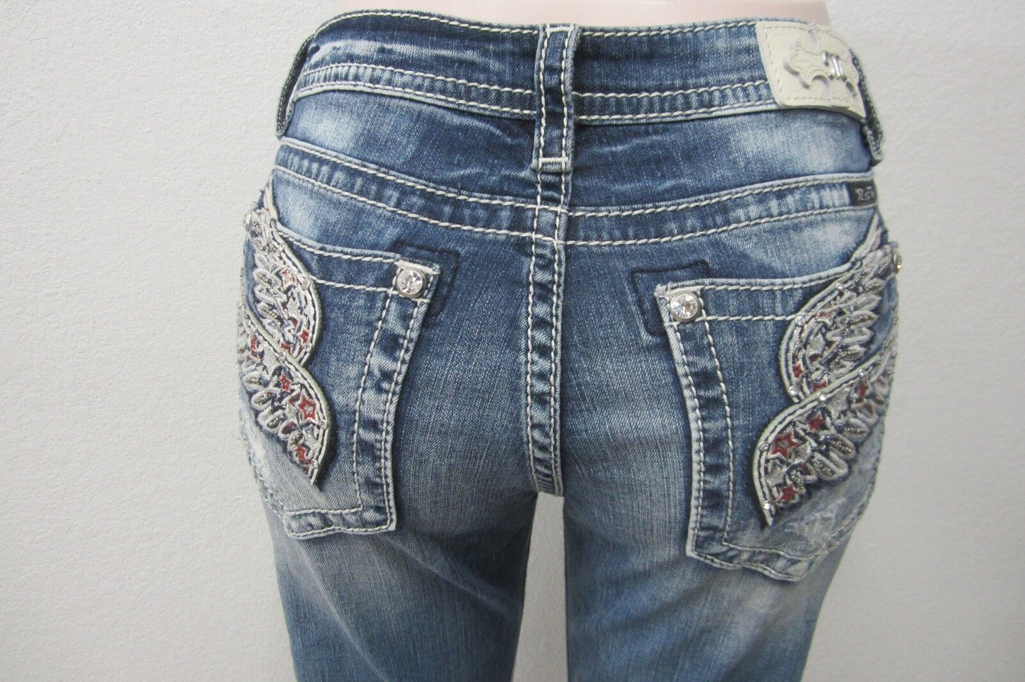 NWT Miss Me Jeans  Embellished Angel Wings Skinny Medium Blue M3195S Sz W25 x 30