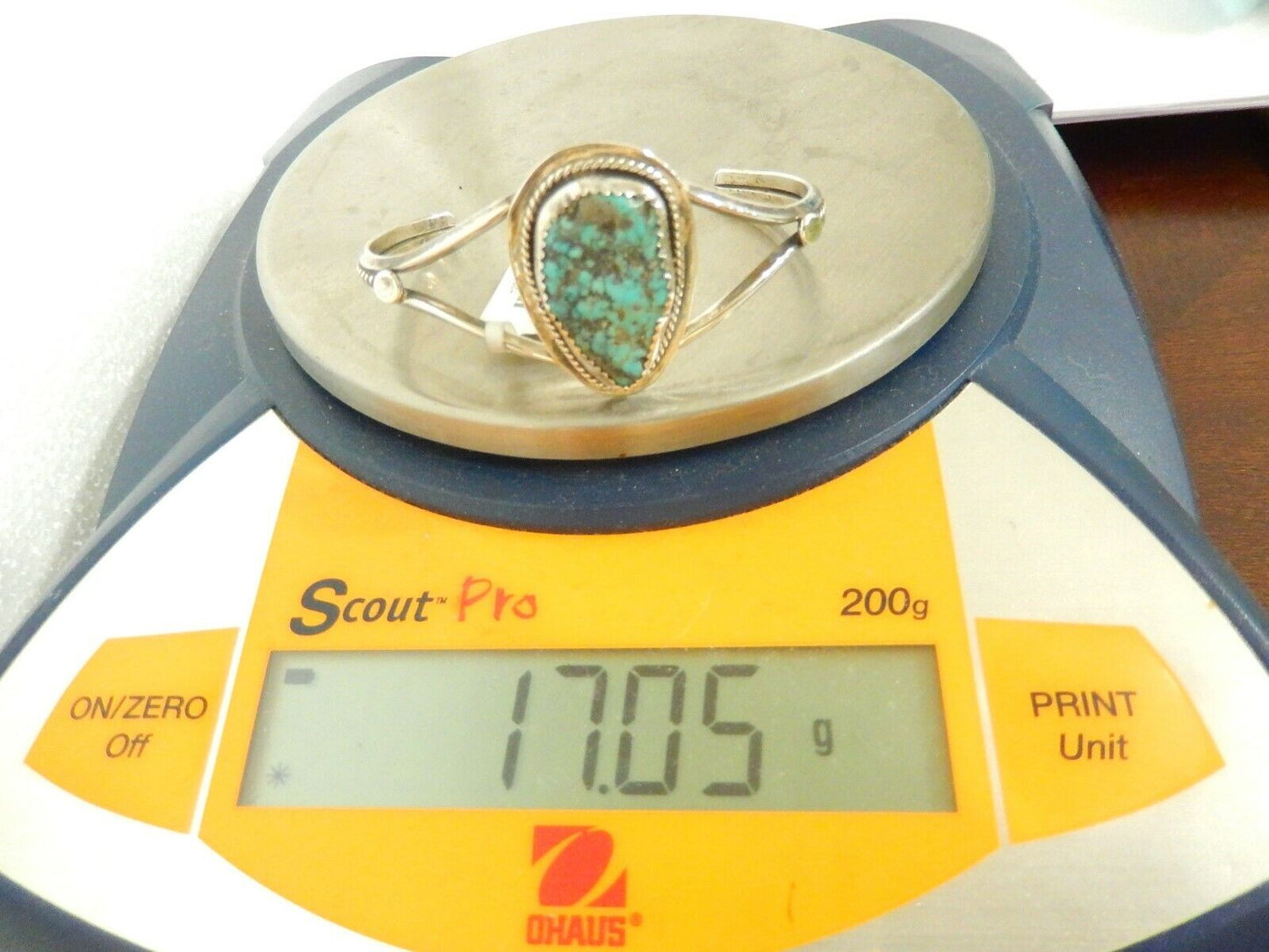 Vintage Large Southwest Sterling Silver .925 & Turquoise Bracelet Cuff 17.05gms