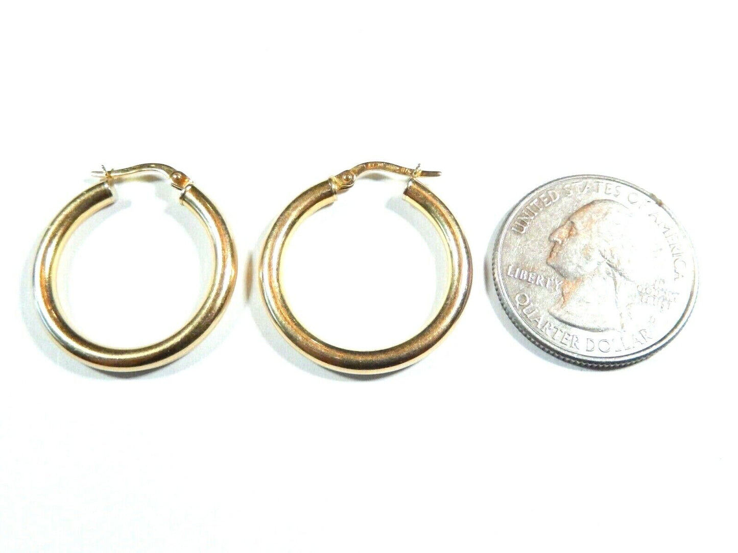 14k Real Yellow Gold Classic Smooth  Round Hoop Earrings 3mm tube  x  1" Diam