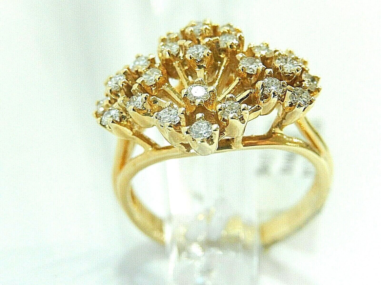UNIQUE 14k YELLOW GOLD 3/4ct NATURAL ROUND DIAMOND BOUQUET FLOWER RING SZ 6.5
