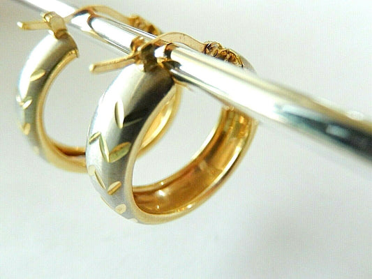 *VINTAGE* 14K Two Tone Gold Diamond Cut 21mm x 6mm Hoop Earrings