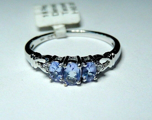 *NWT* 10k White Gold Three Stone Tanzanite And Diamond Ring Size 7.5