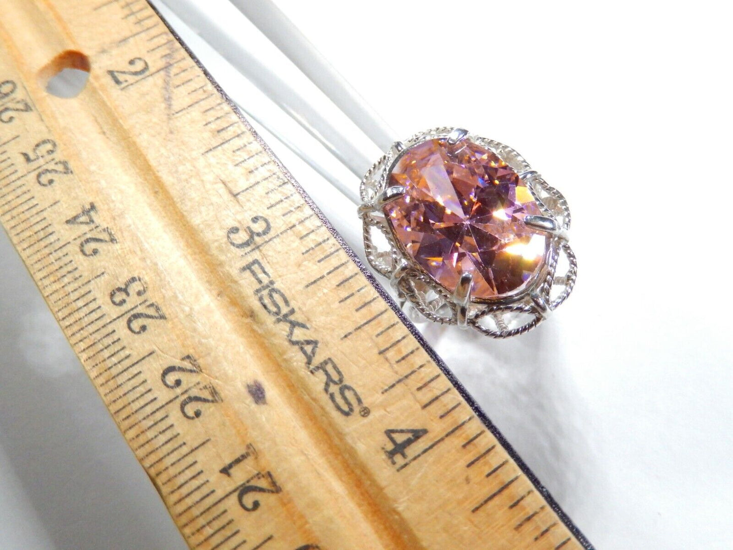 *HUGE  .925 Sterling Silver 20.0 CT Statement Ring Pink CZ Cocktail Ring sz6