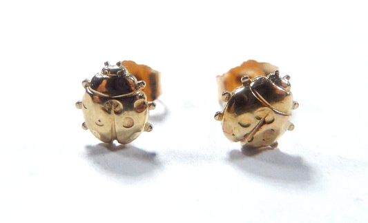 10K Genuine Yellow Gold Cute Ladybug Stud Earrings