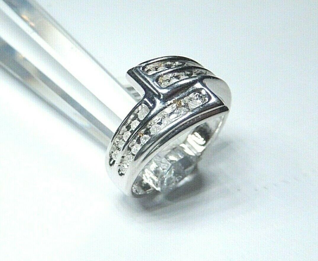 10K White Gold 14mm Wide Channel Set Diamond Bypass Wedding Ring Size 7.25