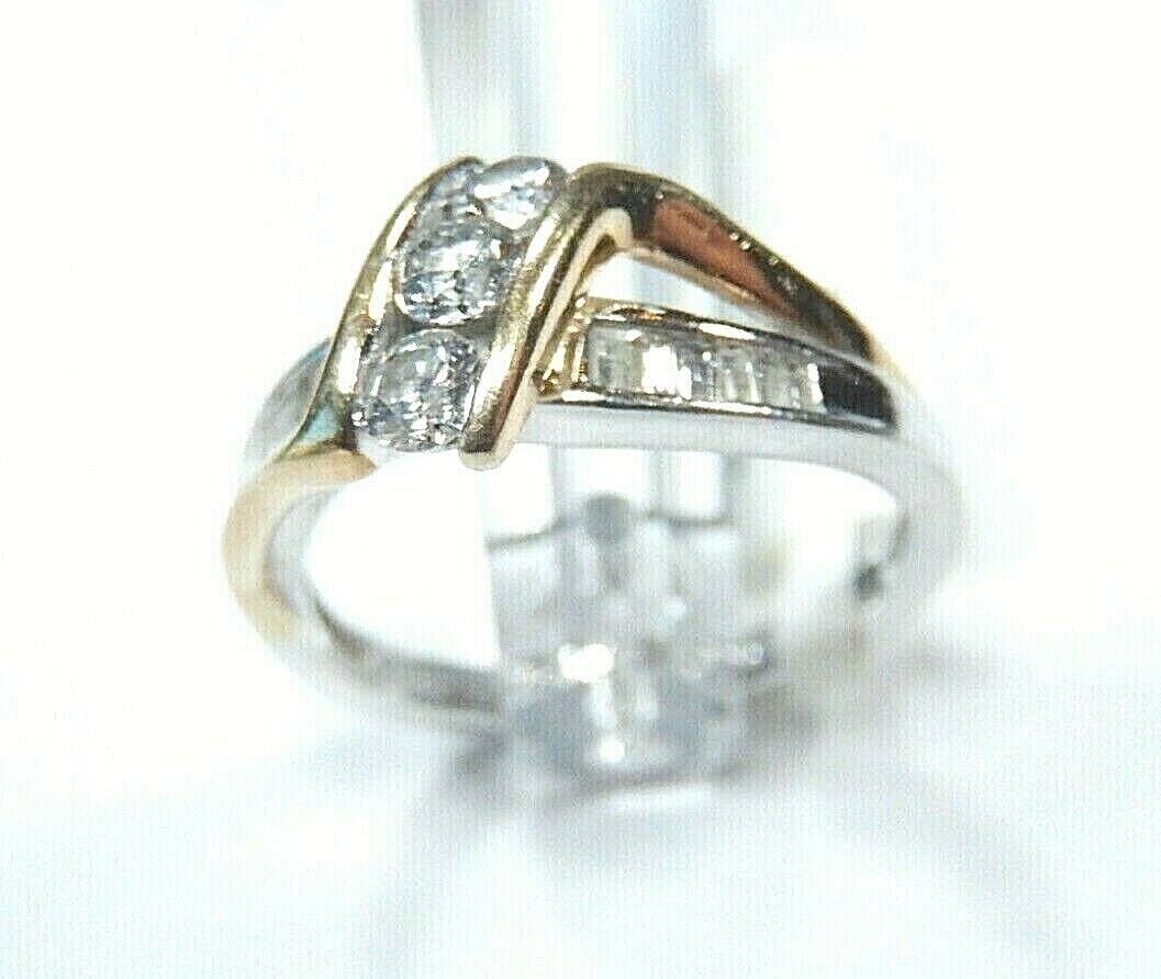 *VINTAGE* 10k Solid Yellow & White Gold Diamond  Wedding Ring Size 7.5