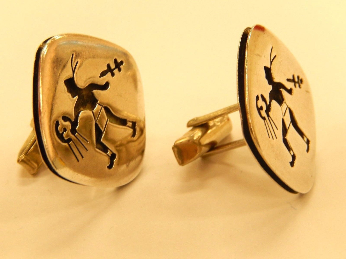 RARE Vintage Southwest Dancing Indian Brave Sterling Silver Cufflinks