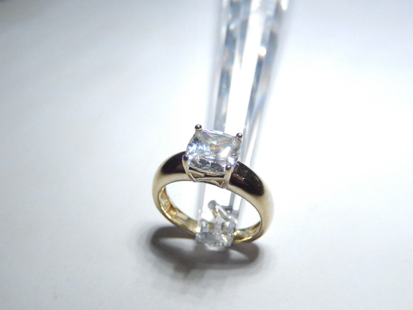 Gold Vermeil 3.0 CT Cushion Cut CZ Solitaire Sterling 925 Ring Size 8
