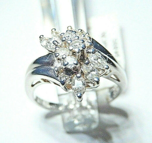 *NWT*  14k White Gold 2/3 CT Natural Diamond Cluster Cocktail Ring Size 6.25