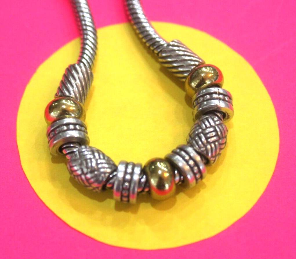 *RETIRED*  BRIGHTON  Gold Silver 2 Tones Bead Link  BEAUTIFUL NECKLACE 16" - 18"