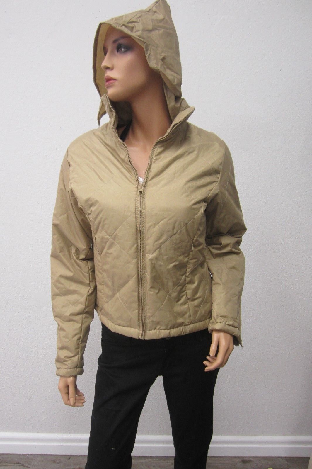 Sixty Six  Puffer Tan Jacket with Flanel Lining Front Zip Sleeve Zip Size M